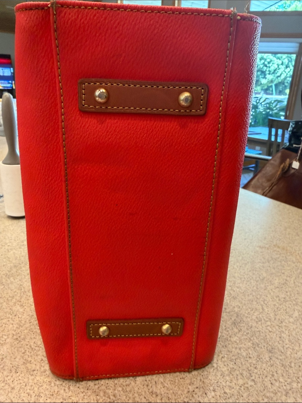 Dooney & Bourke Red Canvas Satchel with Brown Leather Trim - Picture 8 of 14